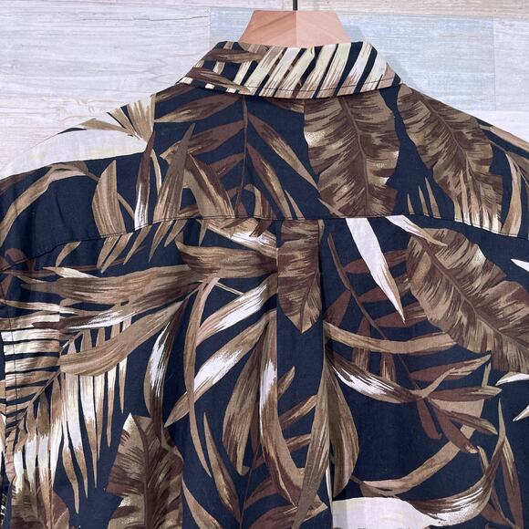 OLD NAVY Tropical Palm Slim Fit Shirt Brown Short Sleeve Built In Flex Mens XL - Picture 4 of 6